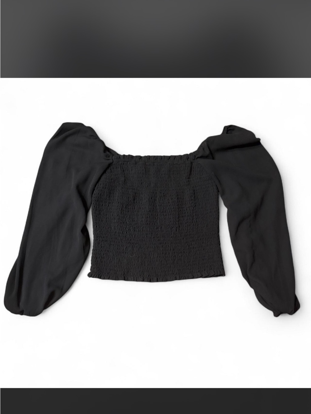 Abercrombie & Fitch Black Smocked Square-Neck Balloon Sleeve Crop Top